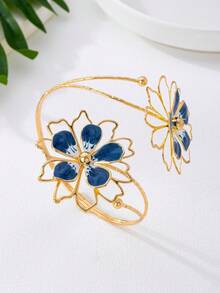5pcs/Set Fashionable Bohemian Style Metal Enamel Flower Pendant Necklace, Earrings, Ring, Bracelet Jewelry Set, Suitable For Women's Daily, Vacation, Party Outfits - Blue - View 6