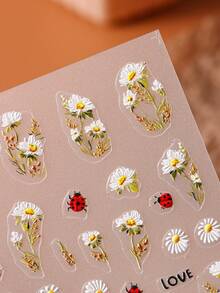 2 Sheets Cute Ladybug & Daisy Flower Nail Art Stickers, Cartoon Insect & Floral Nail Decals For Spring/Summer, Wedding, DIY Nail Decoration, Party - Multicolor - View 5