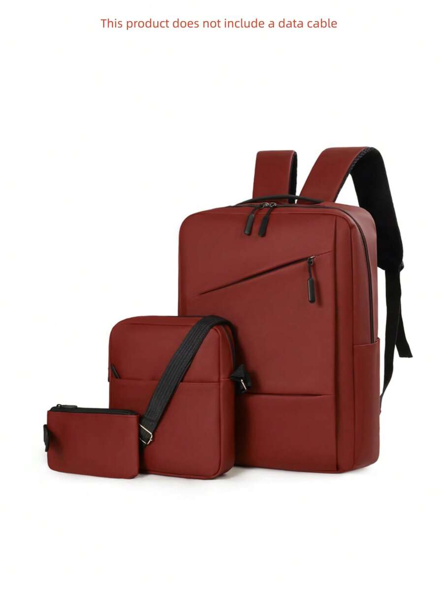 New Minimalist Business Backpack Set, Large Capacity PU Leather 3 PiecesMultifunctional Practical Schoolbag - Multicolor - View 1