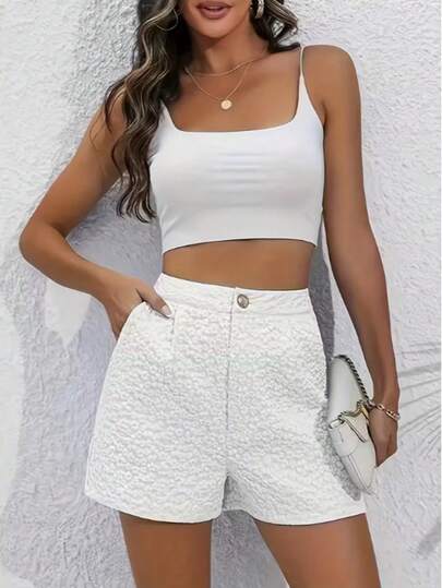 New Arrival Fashion Casual Jacquard Shorts For Women White Summer