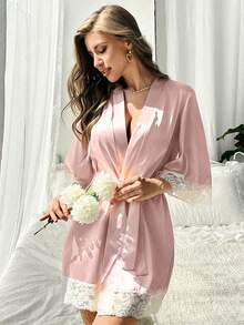 1件女士睡袍，新娘伴娘礼服，浴袍，家居服和睡衣，婚礼派对服装，婚礼仪式和宴会配饰，女士春夏婚礼伴娘睡衣，新娘礼服，闺蜜派对刺绣睡袍，新娘睡袍，婚礼派对用品，户外婚礼，节日派对用品 - 彩色 - 查看 12