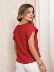 Aletheia - Women's Tulip Sleeve Blouse In Polyester And Viscose. Lightweight, Elegant And Comfortable. Loose Fit. Casual Chic. - Đỏ - Xem 6