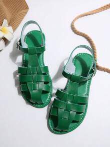 New Woven Retro Pig Cage Sandals, Women Summer Flat Fashionable Versatile - Green - View 3