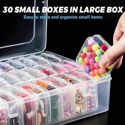 31pcs (30 Small Boxes + 1 Large Box) Craft Storage Boxes And Organizer Boxes, Transparent Plastic Containers - Suitable For Storing Beads, Nail Art Jewelry, Small Parts And Handicrafts, Durable Organizing Solution, Perfect Small Gift, Jewelry Box