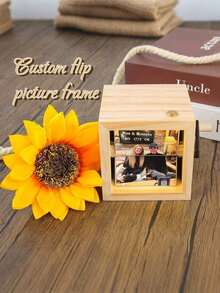 Customized 3D Rotating Photo Frame, Wooden Flip Picture Frame Holds 8/16 Photos, Decorative Gift For Anniversary, Birthday, Couples, Family, Unique And Interesting Present (Light Brown), Suitable For Valentine's Day, Christmas, Easter, Mother's Day, Father's Day, St. Patrick's Day, Independence Day, Bastille Day, Thanksgiving, Halloween, Friends, Family, Couples, Boyfriend, Girlfriend, Birthday, Desktop Decor, Commemorative Handcrafted Item - Multicolor - View 8