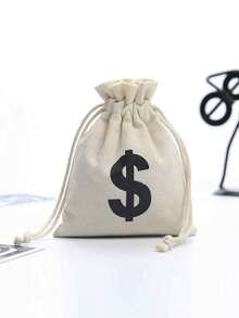 1pc Black Gold Foil 27*35cm Canvas Bag With Dollar Sign, Drawstring Coin Purse, Small Tote Bag With Dollar Print, Drawstring Bag With Printed Logo, Suitable For Daily And Holiday Use - Multicolor - View 9