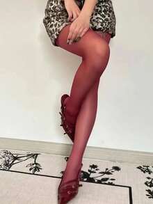 Burgundy Ultra-Sheer Tights - Bare-Leg Look, Run-Resistant & Light As Air For Summer - Burgundy - View 5