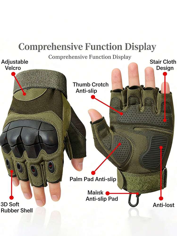 男士战术露指手套，户外防滑防护耐用手套，兼容触屏，适用于骑行和气枪运动 - 多色 - 查看 4