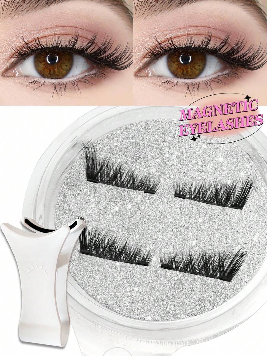 Waloshow Magnetic Fake Eyelashes Set (With Eyelash Curler) - Reusable, Professional Makeup Tool, Alcohol-Free, Odorless Plastic Material, Eyelash Set - Multicolor - View 1