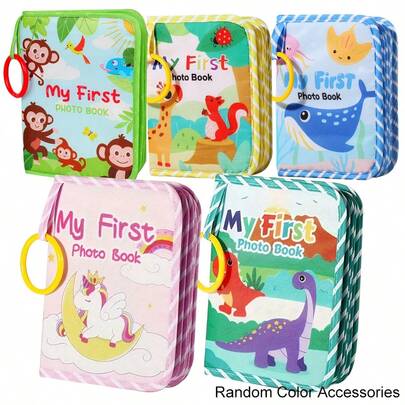 Baby's First Photo Album, Dinosaur Baby Growth Memento, Baby Essentials, Soft Fabric Baby Family & Friends Photo Album With Mirror, Infant Toy Fabric Photo Album, Personalized 1st Birthday Baby Party Favor Gift, Suitable For Newborn Boys & Girls Newborn Birthday Gift