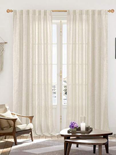 1pc Brown Rope Top Soft Comfortable Thickened Fabric Sheer Curtain, Farmhouse Style Curtain Suitable For Bedroom, Living Room, Kitchen - UV Protection, Knitted, Unlined, Decorative Polyester Curtain Panel In Champagne Color