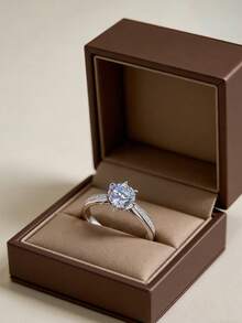 Newsoul 1pc 1 Carat Moissanite & Diamond Ring, 925 Sterling Silver Material, Women's Wedding Engagement Eternal Promise Ring, Exquisite Jewelry Anniversary Gift For Bride - Silver - View 5