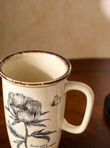 Cirelle 1 pieza Taza de cerámica vintage con estampado floral, taza de postre o queso de estilo vintage francés de lados altos, material de cerámica, estampado floral vintage, gran capacidad para capuchino, postre, jugo, uso casual, té de la tarde, oficina - Multicolor - Ver 8