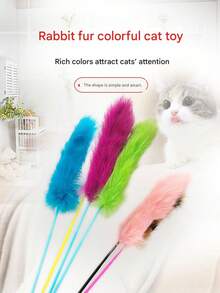 Cat Toys Teaser Wand With Rabbit Fur, Feather Stick, Balls, Scratching Pole, Interactive Toys For Cats - Multicolor - View 9