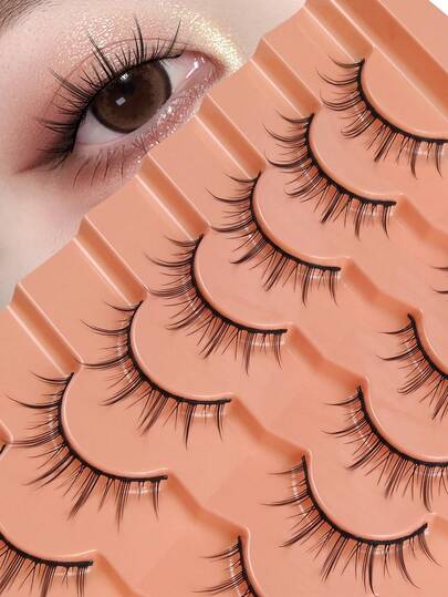 Hinarin 7 Pairs Of Comic Lashes 12mm Natural Look Manga Lashes Cosplay Anime Wispy Faux Mink Strip Lashes Lightweight Cross Thick False Eyelashes For Holiday Stage Gatherings Creating Charming Eye Makeup False Eyelashes Lash Clusters,Lashes,Eyelashes,Fake Lashes