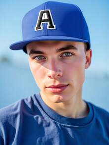 1pc Unisex Personalized A-Z Letter Flat Brim Hip Hop Cap, Classic Adjustable Flat Brim Hat, Classic Detachable Cap, Breathable Streetwear Style Hat, Suitable For Streetwear Fashion, Travel And Daily Wear - Royal Blue - View 2