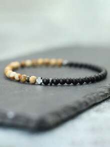 diffone 时尚手工4毫米小珠手链，黑色赤铁矿十字架，男士复古首饰 - 黑膽石十字架手鍊 - 查看 7