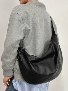 peach tree 可调节肩带手提包，拉链封口单肩包，男女通用休闲纯色斜挎包，大容量邮差包，送给年轻人的圣诞礼物 - 黑色 - 查看 6