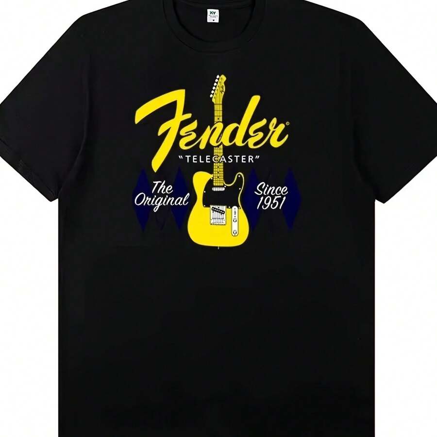 2026 Fender J.Imi H.Endrix Fender Electric Guitar Peripheral T-Shirt Short-Sleeved Rock Band Guitarist Performance Costume3 - màu đen - Xem 1