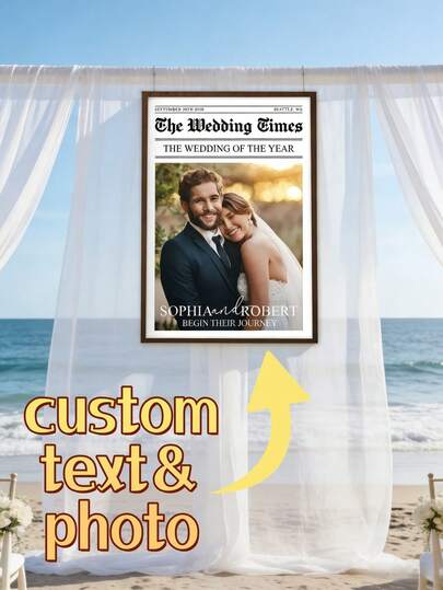 1 Peça Pôster de Jornal de Casamento Personalizado - Foto e Texto Personalizados, Design Wedding Times, Decoração de Festa com Tema Newlywed Times, Arte de Parede em Estilo de Notícias Vintage, Ideal para Casamentos, Festas de Noivado, Aniversários, Chás de Panela, Feriados, Eventos Especiais e Mais