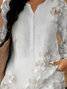 Minimalist Attribute Woven Fabric Soft & Skin-Friendly Women's Home & Office Summer Anniversary Gift White Dark Floral Pattern Women's Plus Size Two-Piece Set - 彩色 - 查看 4