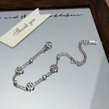1 pieza Pulsera minimalista con letra H de acero inoxidable chapada en oro de 18K y con rhinestones, lujosa y versátil para mujeres - Pulsera de plata con la letra H - Ver 5