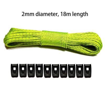 Kit de cuerda y ajustador de carpa - Diámetro de 1,8 mm - 60 o 100 pies - Cuerda reflectante ultraligera para carpa con ajustador de cuerda ligero y antideslizante. Adecuado para camping, senderismo y deportes de paracord.