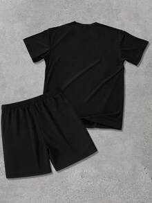 2PCS Youth And Boys Y2K Set Summer Round Neck Short Sleeves And Shorts - Masked Figure - Printed T-Shirt Set, Suitable For Boys To Wear Back To School, Parties, Outdoors, And Travel - màu đen - Xem 2