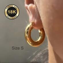 Khuyên tai vòng nữ bằng thép không gỉ mạ vàng 18K, không gây dị ứng, nặng 83,48g, dày 5mm, trang sức thiết kế tối giản cổ điển thanh lịch và thời trang, phù hợp cho đeo hàng ngày, đi nghỉ lễ và dự tiệc. - Vàng - Xem 6