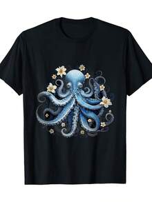 Camiseta de Hombre Salvemos el Océano con Diseño de Vida Marina - Camiseta Negra de 220 g/² con Pulpo. Camiseta con diseño bohemio para el Día de la Tierra. Casual; Conjuntos Formales - Tallas para Adultos. Ropa para actividades al aire libre. Impresión artística. Ropa cómoda - Negro - Ver 1