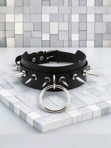 BMOR New Exaggerated Harajuku Style O-Ring Choker Necklace, Rivet Spiked Punk Collar Necklace For Nightclub, Bar, Street Photography - Black - View 9