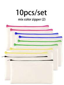 50/20/10/5件套空白帆布铅笔盒化妆包，带彩色拉链，DIY刺绣绘画升华空白帆布袋，学校用品拉链袋，创意派对绘画礼品袋，适用于生日、节日、母亲节、情人节、复活节、开斋节、宰牲节，可重复使用糖果袋，旅行收纳袋 - 米色 - 查看 17