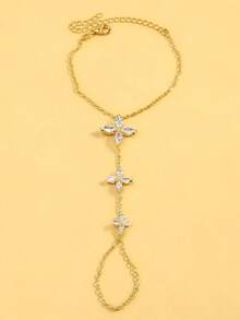 STONEFANS 1 pieza Brazalete de nudillo con diseño de flor dorada para mujer con piedra de circonio, joyería de moda para San Valentín, mamá, madre, Día de la Madre, regalo - flores - Ver 13