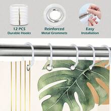 1PC Glawry Bohemian Sage Green Shower Curtain, A Medieval Bohemian Abstract Bathroom Curtain With A Plant Palm Leaf Pattern, Beautiful And Elegant. - Green Leaves - View 4