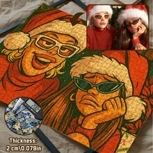 500/1000pcs Custom Photo Puzzles | Personalized Family And Pet Portraits, Fun Cartoon Art, Ideal For Christmas And Valentine'S Day Gifts, Light Brown Fiberboard, Portable For Beginners - Vertical Design - View 3