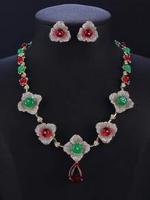 3pcs Luxury Cubic Zirconia Jewelry Set: Necklace And Earrings, Fashion Personalized Necklace Earrings Suit For Evening Gown, Wedding Party, Valentine's Day Gift - Jewelry Sets - View 1