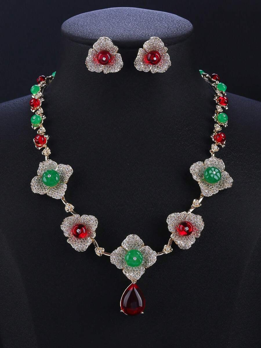 3pcs Luxury Cubic Zirconia Jewelry Set: Necklace And Earrings, Fashion Personalized Necklace Earrings Suit For Evening Gown, Wedding Party, Valentine's Day Gift - Jewelry Sets - View 1