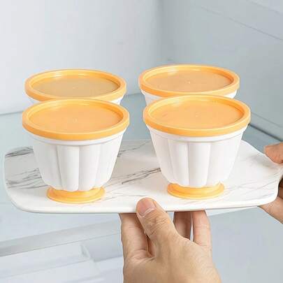 4pcs Reusable ABS Pudding Cup Molds With Lids, Suitable For Homemade Jelly, Mousse, Yogurt And Other Desserts, Easy Demold And Clean, Essential Kitchen Tool For Baking, Great For Parties, Weddings, Birthdays