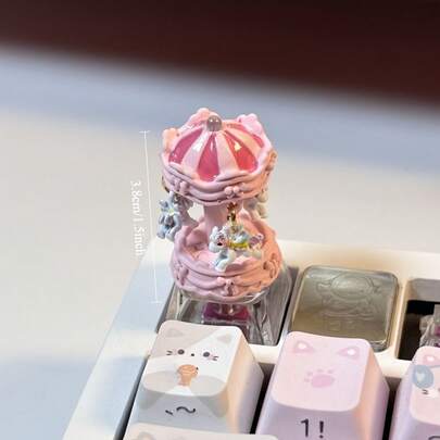 Super Cute Carousel Keycaps, Custom Handmade Keycaps, ESC Replacement Base, Designed For Horizontal-Axis Keys, Charming Keycaps For Cherry MX Mechanical Keyboards, A Perfect Gift For Your Girlfriend, Wife, Daughter, Mother, Or Any Girl.
