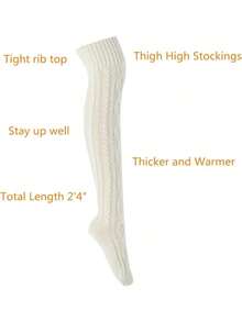 Women's Cable Knit Thigh High Socks Extra Long Winter Socks, Cozy SIFH - Black - View 8