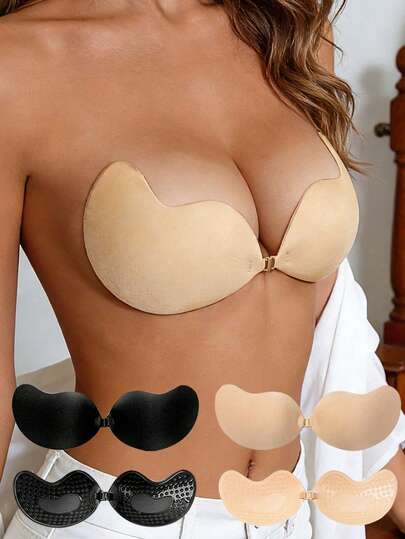 2pcs Invisible Bra Petals, Strapless Push Up Bra, Reusable Self-Adhesive Bra Cups, Suitable For Backless Dresses, Summer Wedding Lingerie