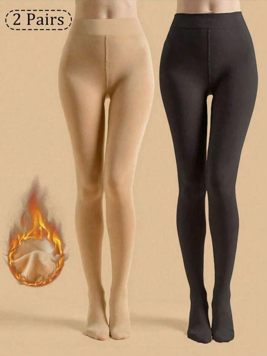 1/2pcs Women's Opaque Thermal Lined Elastic Tight Leggings, Fashionable Thick Stirrup Tights For Autumn/Winter - Multicolor - View 1