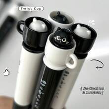 4pcs Cat Themed Rotatable Cup Shaped Neutral Pens, 0.5mm Quick-Drying Black Ink, Office Stationery Supplies - Multicolor - View 9