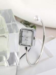 Women's Square Dial Quartz Watch, Delicate & Compact, Fashionable For Daily Wear, Suitable As Birthday, Graduation Gift, Casual Occasions - Silver - View 2