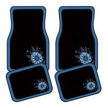 4pcs Car Floor Mats With Pale Blue Daisy Heart Design - Perfect Gift For Men/Women - Easy To Clean Car Interior Accessories - Stylish Appearance, Fit For Sedan, Truck And SUV - Suitable For All Seasons, Ideal Choice For Car Enthusiasts, Made Of High-Quality Materials, Perfect For Sedan And SUV Owners - Multicolor - View 9