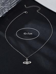 1pc Fashionable Geometric Planet Pendant Necklace, Versatile Wear For Women - Silver - View 5