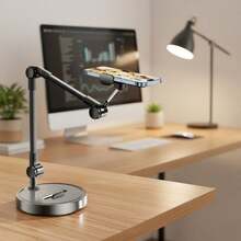 1 pieza Soporte ajustable de metal para teléfono/tableta, adecuado para escritorio - Negro - Ver 4