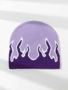 1pc Men's Unique Fire Pattern Knitted Beanie Hat, Suitable Autumn/Winter Warmth And Casual Outfit Winter Hat Fall Outfit - Multicolor - View 4