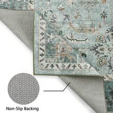 Vintage  Runner Rug Floral Pattern Rug Washable Area Rug Soft Area Rug For Bedroom Stain Resistant Rugs With Non Slip Backing Low Pile Rug For Kitchen Bathroom - Green - View 6