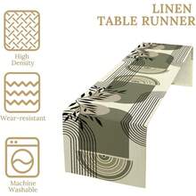 1pc Minimalist Bohemian Style Modern Green Plant Theme Table Runner, Abstract Medieval Tablecloth, Abstract Arch Bridge Line Pattern, Suitable For Kitchen, Dining Room, Outdoor, Farmhouse, Holiday Party Dining Table Centerpiece - Multicolor - View 8